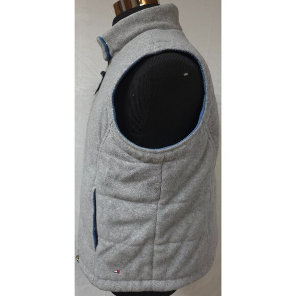 Tommy Hilfiger Mens XL Blue Grey Reversable Full Zip Fleece Logo Flag Hike Vest - Picture 10 of 16